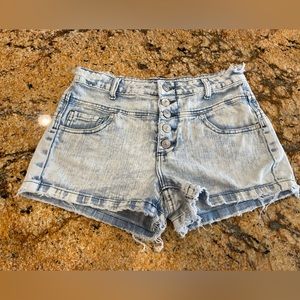 Distressed Acid Wash Jean Shorts Button Fly 90’s dELiA*s Skylar Size 3/4
